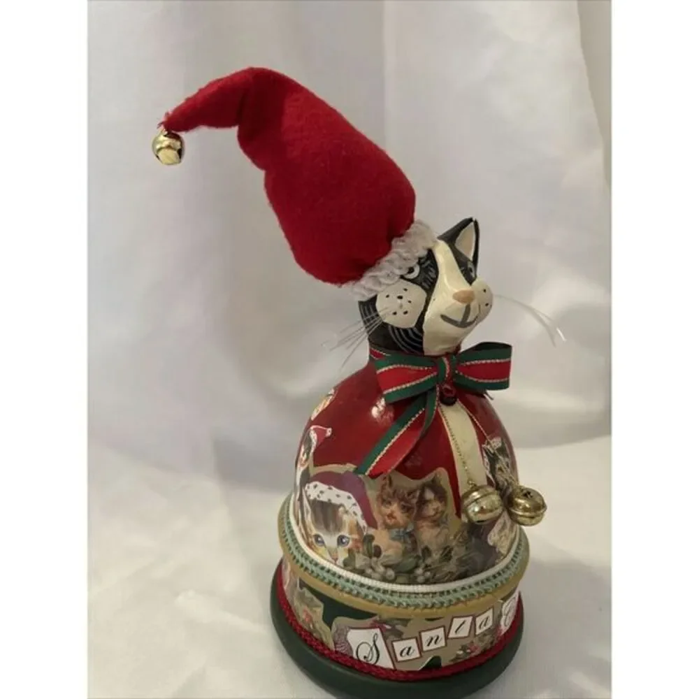 Smithsonian Vtg 10in Cat Decorative Box‎ Decor Santa Paws Christmas Decoupage